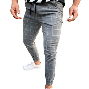 Men Casual Skinny Jogging Joggers Slim Fit Tracksuit Sport Sweat Plaid Pants Trousers NFE99