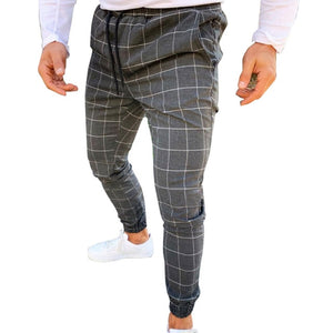 Men Casual Skinny Jogging Joggers Slim Fit Tracksuit Sport Sweat Plaid Pants Trousers NFE99