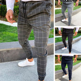 Men Casual Skinny Jogging Joggers Slim Fit Tracksuit Sport Sweat Plaid Pants Trousers NFE99