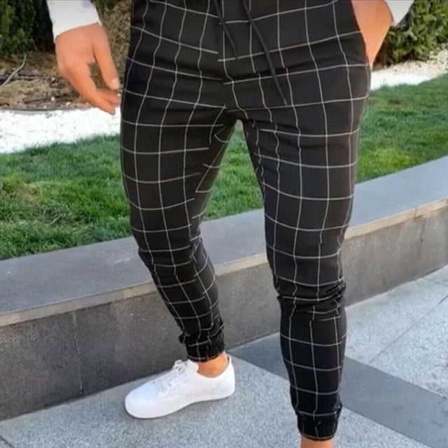 Fashion Men's Casual Plaid Pants Twill Jogger Urban Hip Hop Harem Trousers Pencil Streetwear Slim