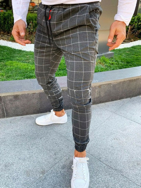 Fashion Men's Casual Plaid Pants Twill Jogger Urban Hip Hop Harem Trousers Pencil Streetwear Slim