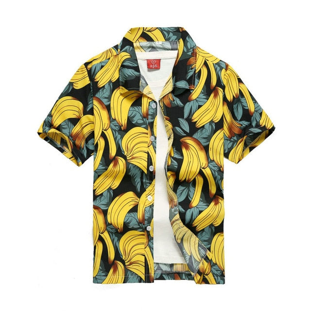 Men Hawaiian Shirt Male Casual Printed Beach Shirts Short Sleeve