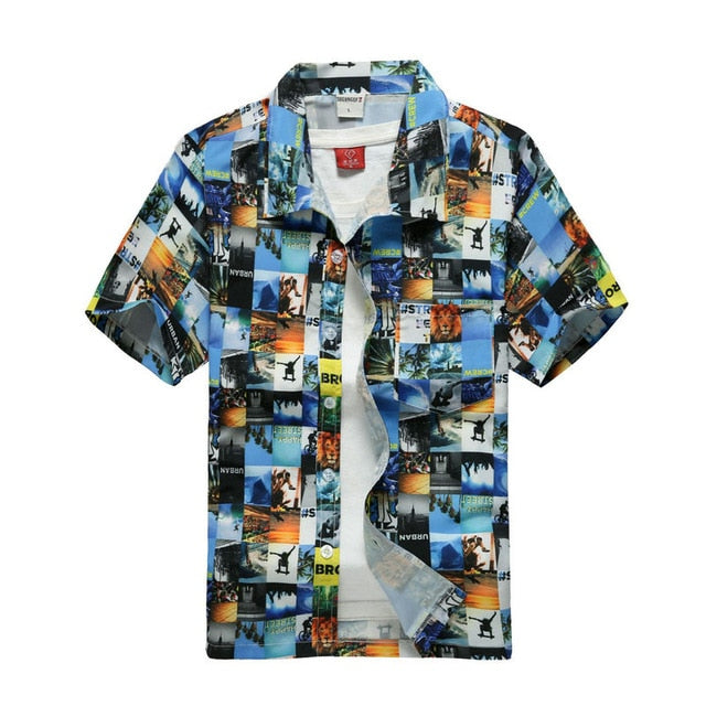 Men Hawaiian Shirt Male Casual Printed Beach Shirts Short Sleeve