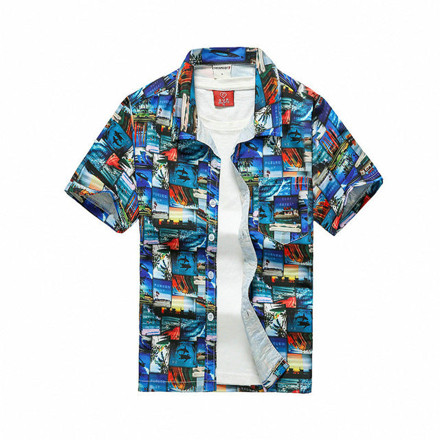 Men Hawaiian Shirt Male Casual Printed Beach Shirts Short Sleeve