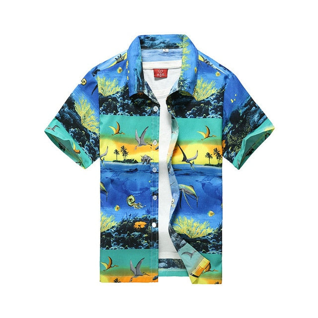 Men Hawaiian Shirt Male Casual Printed Beach Shirts Short Sleeve