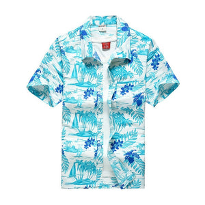 Men Hawaiian Shirt Male Casual Printed Beach Shirts Short Sleeve