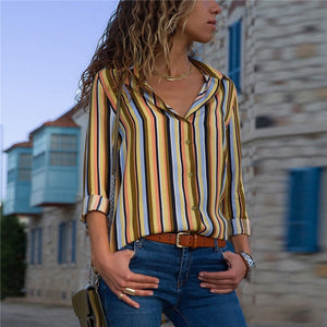 Women Printing Blouses Fashion Ladies Chic V Neck Button Long Sleeve Shirt Tops Blouse  Big Size Shirts