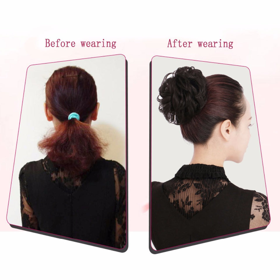 Women Synthetic Bun Elastic Dount Blonde Black Heat Resistant Clip In  Extensions Chignon Hair