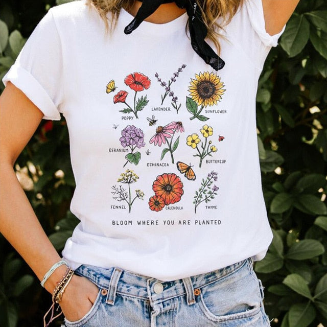 Graphic Tees Women Floral Print T Shirt