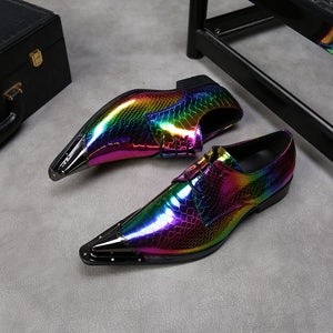 Fashion Snake Skin Genuine Leather Men Dress Shoes