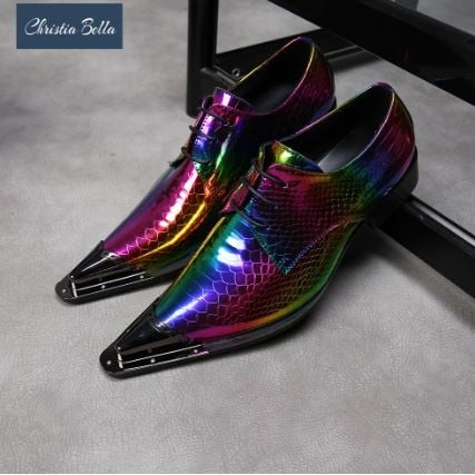 Fashion Snake Skin Genuine Leather Men Dress Shoes