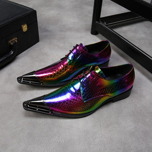 Fashion Snake Skin Genuine Leather Men Dress Shoes