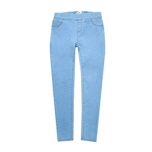 Medium Waist Washed Blue Slim Elastic Lady Jeans