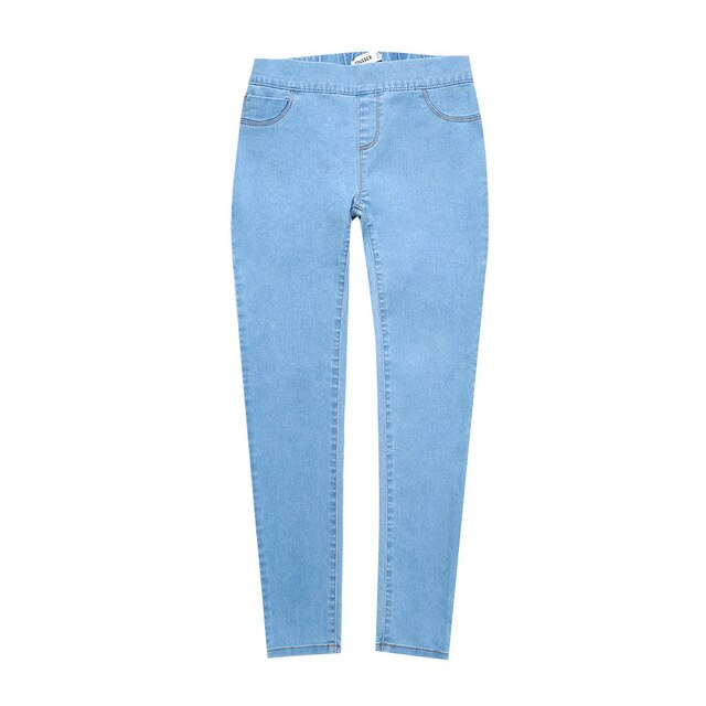 Medium Waist Washed Blue Slim Elastic Lady Jeans