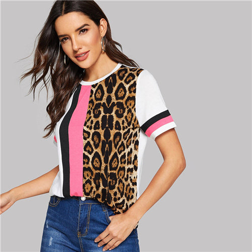 Cut-and-Sew Leopard Panel Top Short