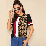 Cut-and-Sew Leopard Panel Top Short