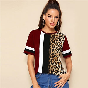 Cut-and-Sew Leopard Panel Top Short