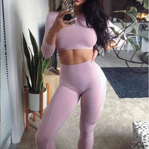 Women Seamless Yoga Sets Workout  Sport Suit Gym Clothing 2 Pieces