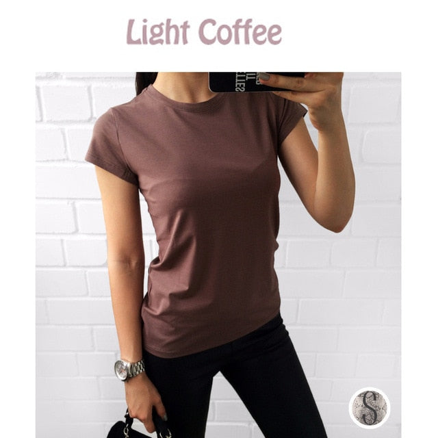 High Quality 18 Color S-3XL Plain Women T-Shirt Cotton Elastic Basic