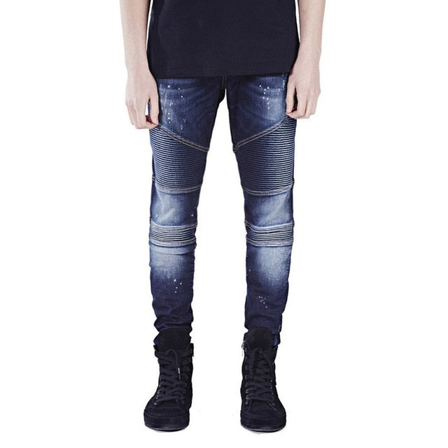 Men Jeans Runway Slim Racer Biker Fashion Hiphop Skinny Pants