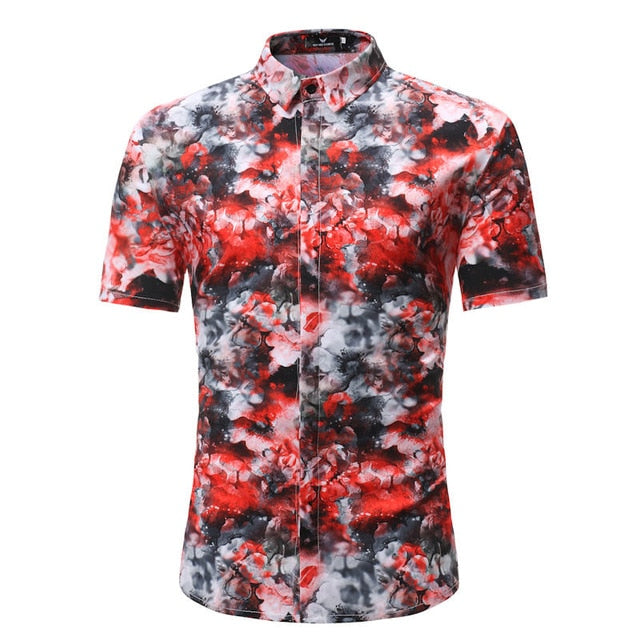 Men Shirt Summer Style Palm Tree Print Beach Hawaiian