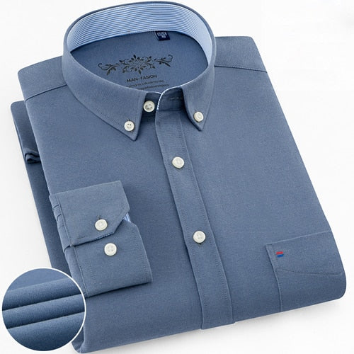 Mens Long Sleeve Solid Oxford Dress Shirt