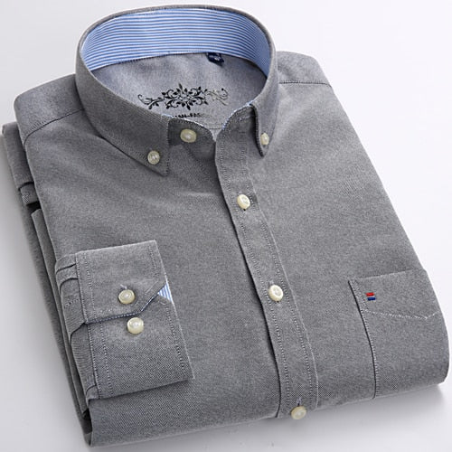 Mens Long Sleeve Solid Oxford Dress Shirt