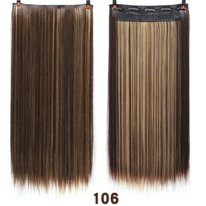 Hair 24'' Long Straight Women Clip in Hair Extensions Black Brown High Tempreture Synthetic Hair Piece