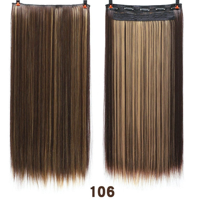 Hair 24'' Long Straight Women Clip in Hair Extensions Black Brown High Tempreture Synthetic Hair Piece