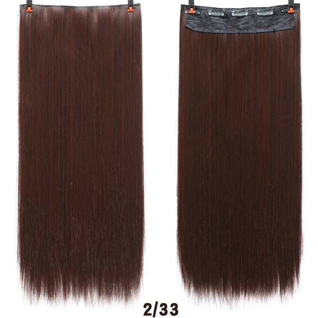 Hair 24'' Long Straight Women Clip in Hair Extensions Black Brown High Tempreture Synthetic Hair Piece