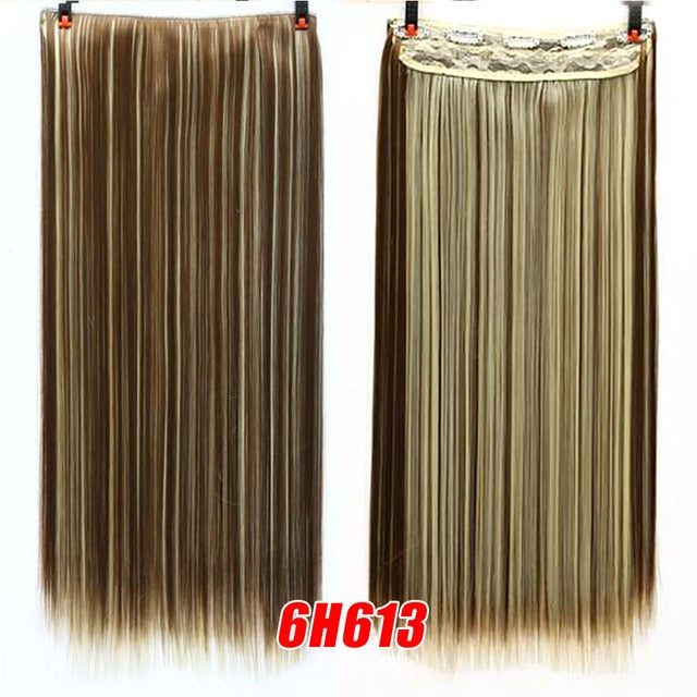 Hair 24'' Long Straight Women Clip in Hair Extensions Black Brown High Tempreture Synthetic Hair Piece