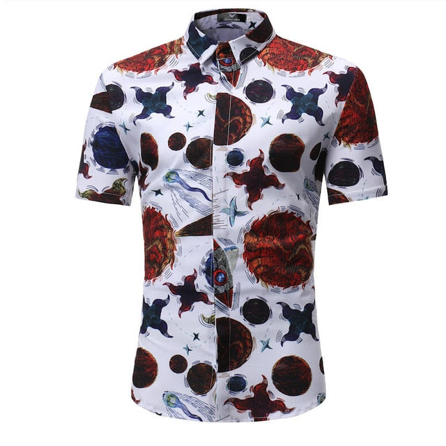 Men Shirt Summer Style Palm Tree Print Beach Hawaiian