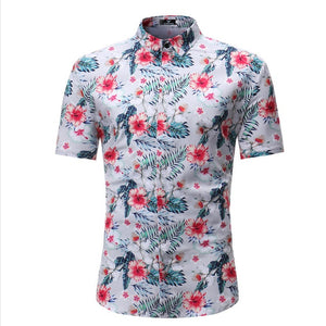 Men Shirt Summer Style Palm Tree Print Beach Hawaiian