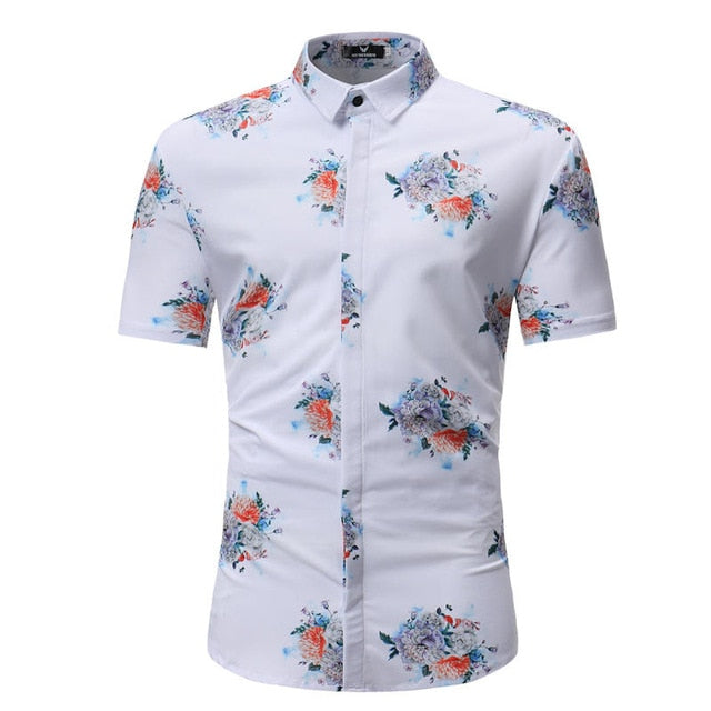 Men Shirt Summer Style Palm Tree Print Beach Hawaiian