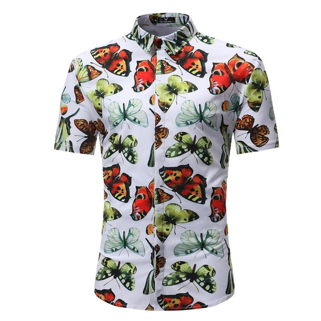 Men Shirt Summer Style Palm Tree Print Beach Hawaiian