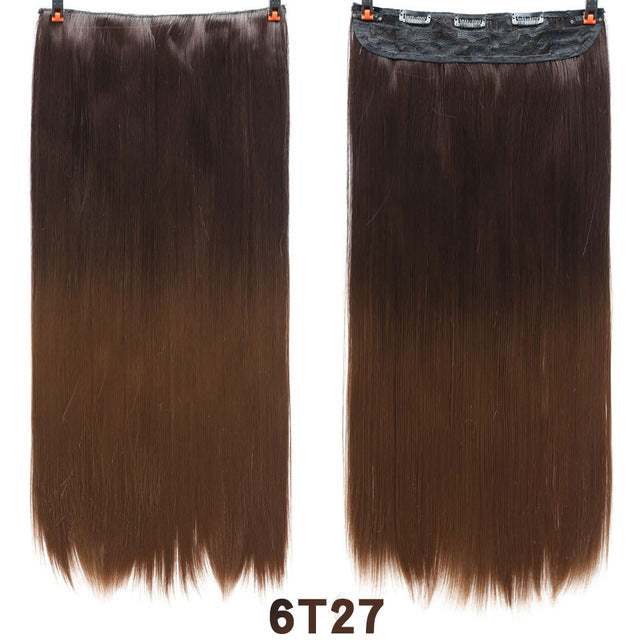 Hair 24'' Long Straight Women Clip in Hair Extensions Black Brown High Tempreture Synthetic Hair Piece