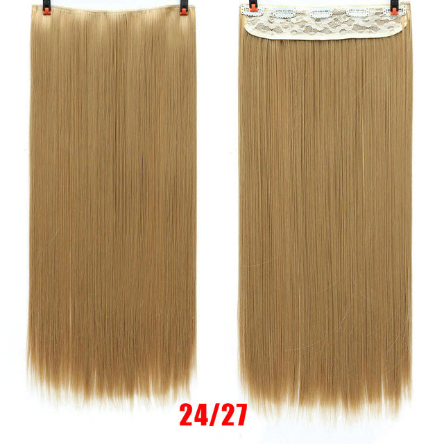 Hair 24'' Long Straight Women Clip in Hair Extensions Black Brown High Tempreture Synthetic Hair Piece