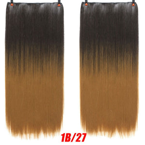 Hair 24'' Long Straight Women Clip in Hair Extensions Black Brown High Tempreture Synthetic Hair Piece