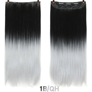 Hair 24'' Long Straight Women Clip in Hair Extensions Black Brown High Tempreture Synthetic Hair Piece