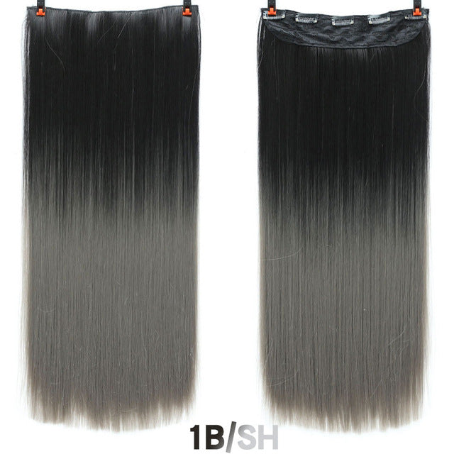 Hair 24'' Long Straight Women Clip in Hair Extensions Black Brown High Tempreture Synthetic Hair Piece