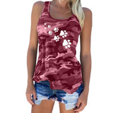 New Fashion Camouflage Dog Paw Print T-Shirt Women  Sleeveless