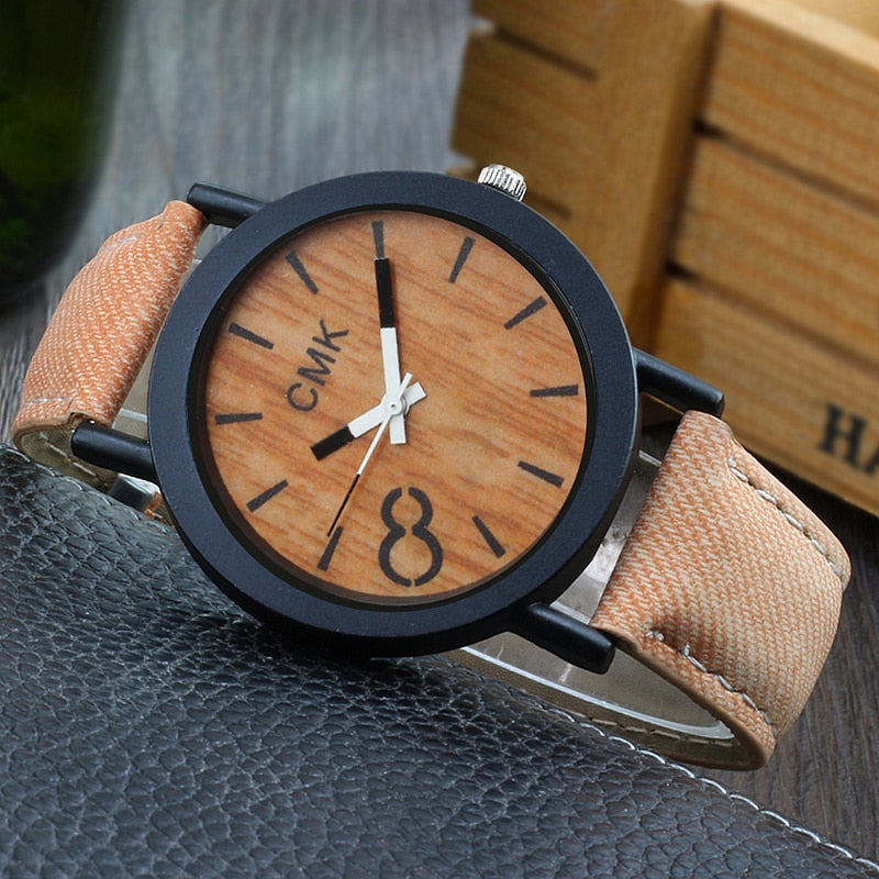 Fashion Luxury Imitation Wood Grain Watch for Men & Women Simple Casual Leather Clocks Couple Sports Quartz Wristwatch