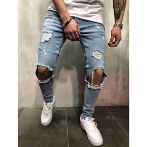 Fashion Streetwear Men's Jeans Skinny Destroyed Ripped Pants