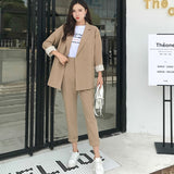 Women Pant Suits Notched Collar Blazer Jacket & Pencil Pant Khaki Female Suit Autumn