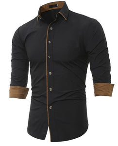 Caueal Solid color Slim Fit Black Man Dress Shirts