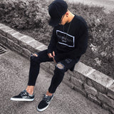 Mens Cool Designer Brand Black Jeans Skinny Ripped Destroyed Stretch Slim Fit Hop Hop Pants With Holes For Male