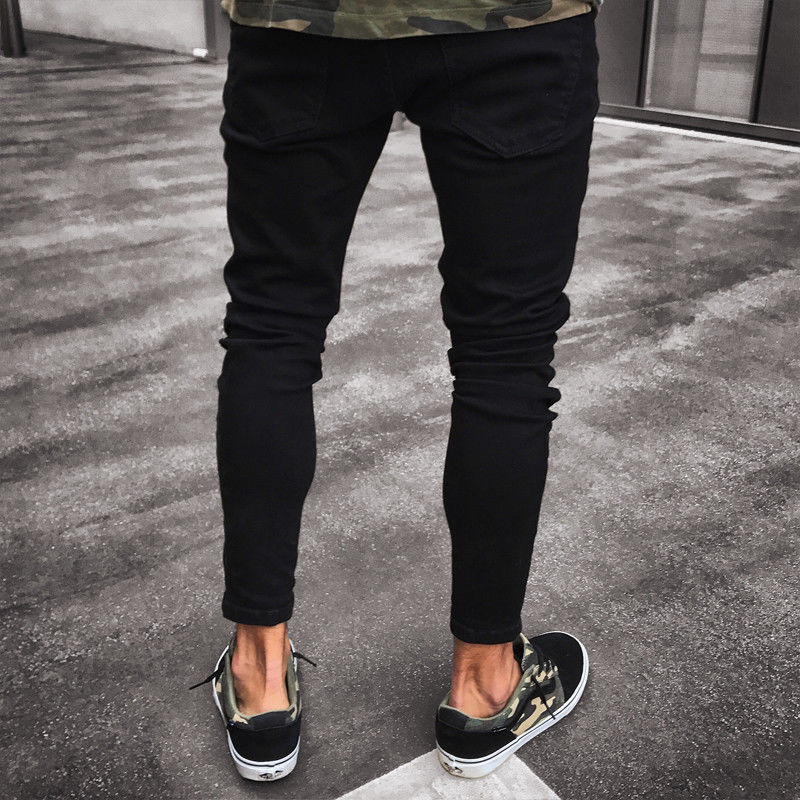 Mens Cool Designer Brand Black Jeans Skinny Ripped Destroyed Stretch Slim Fit Hop Hop Pants With Holes For Male