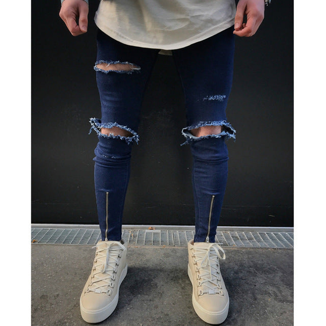 Hip Hop Skinny Motorcycle Denim Pants