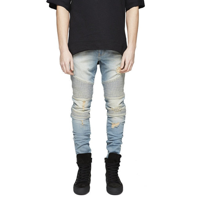 Hip Hop Skinny Motorcycle Denim Pants