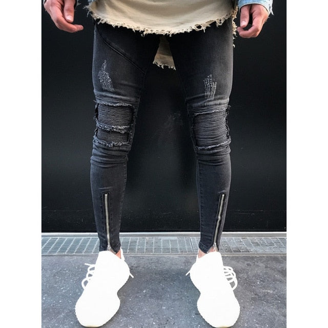 Hip Hop Skinny Motorcycle Denim Pants